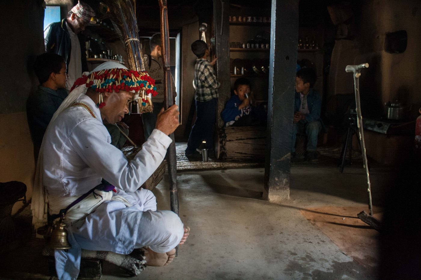 Nakchong, the shaman, preparing for chulo puja